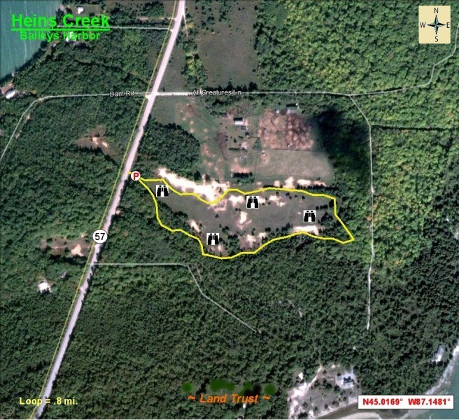 Aerial view map of Heins Breek in Baileys Harbor