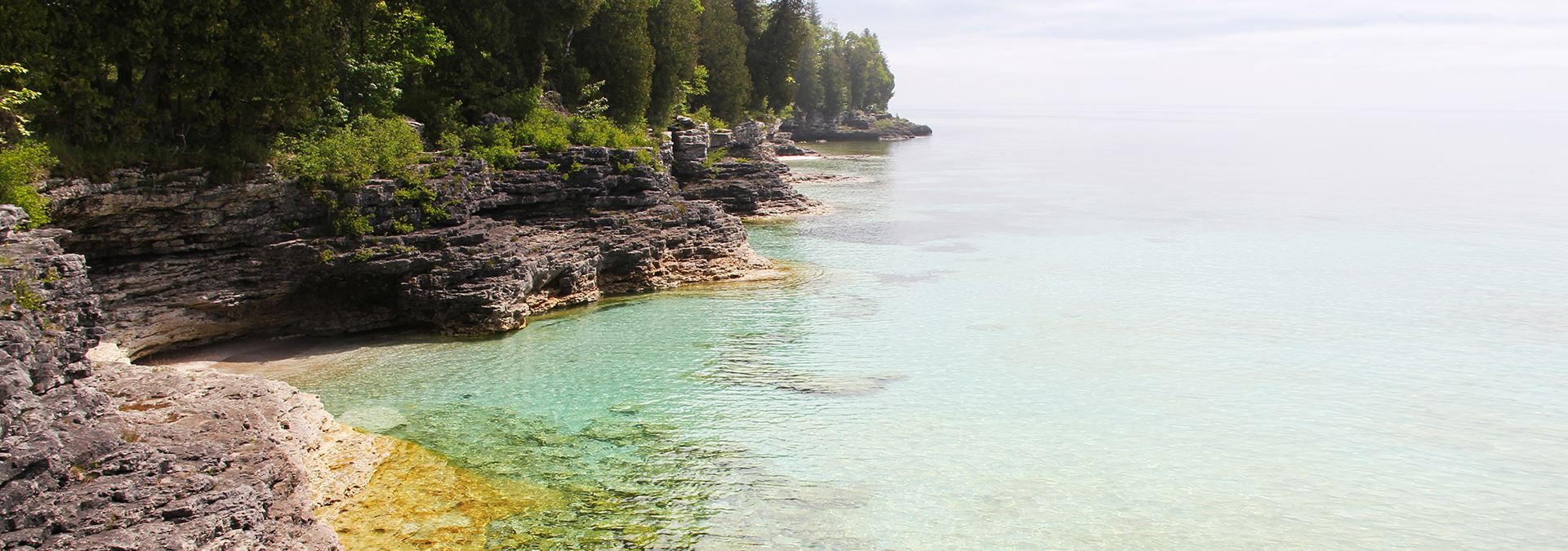 Clear calm water at the lakefront.